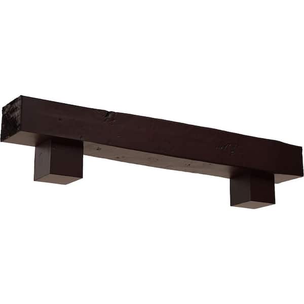 Ekena Millwork 8 in. x 12 in. x 3 ft. Knotty Pine Faux Wood Fireplace Mantel Kit with Alamo Corbels, Premium Cherry