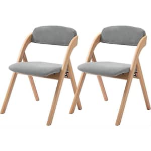 Folding Wooden Stackable Dining Chairs with Gray Padded Seats (Set of 2)