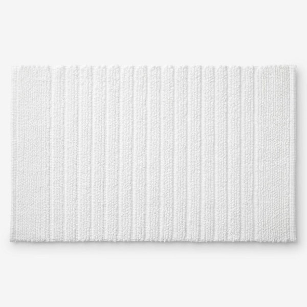 Company Cotton Stripe Textured 17 in. x 24 in. White Bath Rug