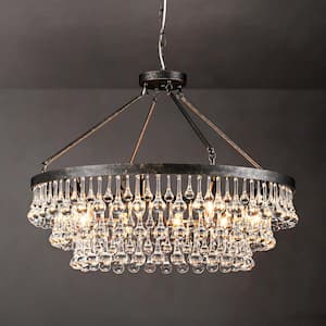 Alvin 10-Light Black Dimmable Tiered Teardrop Crystal Chandelier