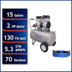 15020CH UltraQuiet OilFree 2HP 15Gal Steel Electric Air Compressor with 50' air hose with 1/4 Industrial Quick Connects