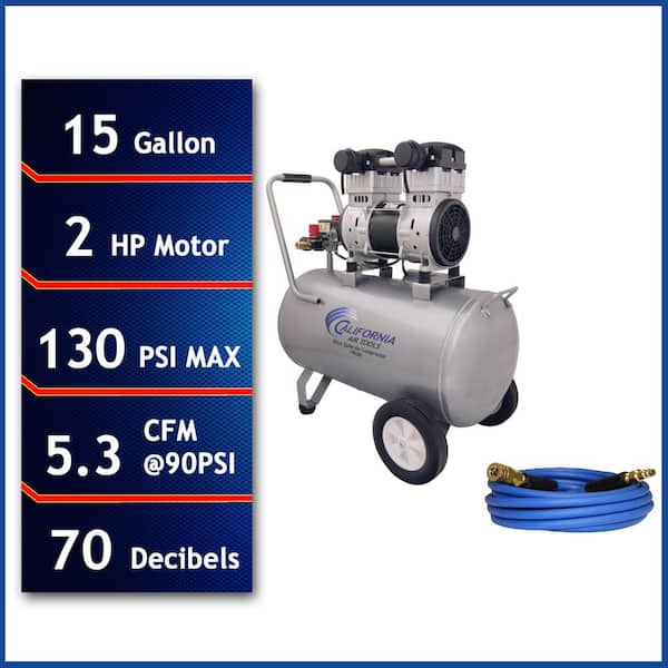 California Air Tools 15020CH UltraQuiet OilFree 2HP 15Gal Steel Electric Air Compressor with 50' air hose with 1/4 Industrial Quick Connects