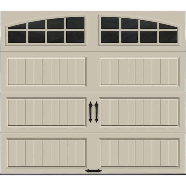 Clopay Gallery Steel Long Panel 8 ft x 7 ft Insulated 6.5 R-Value  Desert Tan Garage Door with Arch Windows