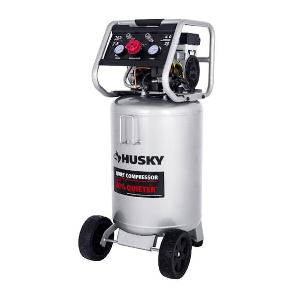 Husky 20 Gal. 165 PSI Vertical Electric Oil-Free Quiet Auto/Workshop Air Compressor with Dual Gauges and 2-Quick Couplers