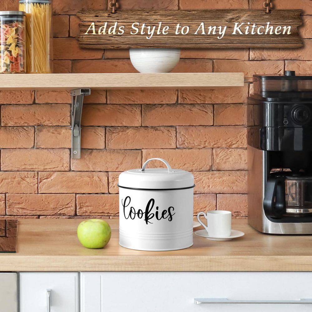 1-Piece 1 gal. Large White Vintage BPA-Free Metal Cookie Jar with Airtight Lid for Kitchen Counter Decor price history on PriceWatchPro