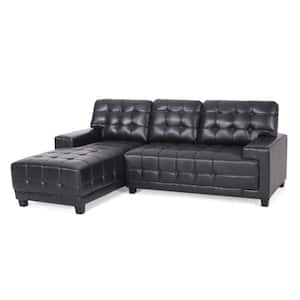 Berkamn 88 in. W 2-Piece Faux Leather Sectional and Chaise Lounge Sectional Set in Midnight Black