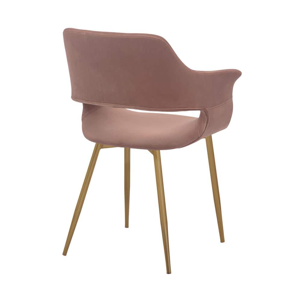 Elegant Pink Velvet Upholstered Arm Chair with Gold Metal Legs