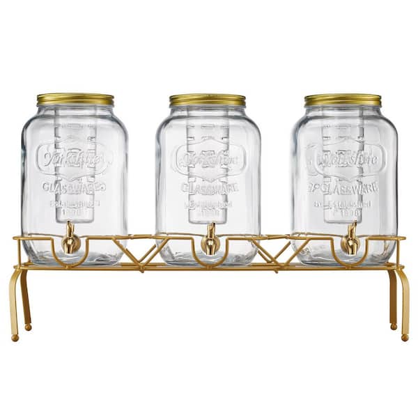 3 Pack 2 Gallon Beverage Dispenser, Drink Dispensers for Parties, Metal Stand, Stainless Steel Spigot, Infuser