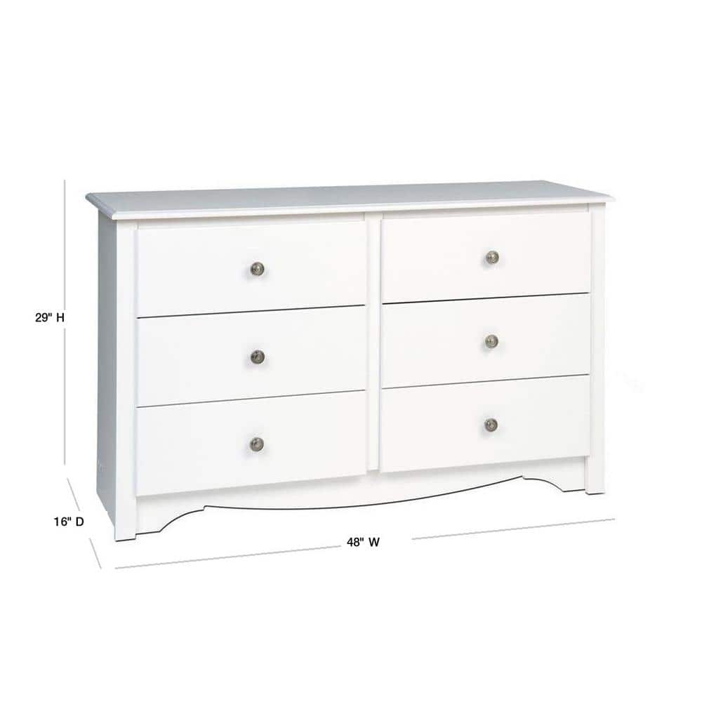 Compact Monterey 6-Drawer Nursery Dresser in White with Deep Storage