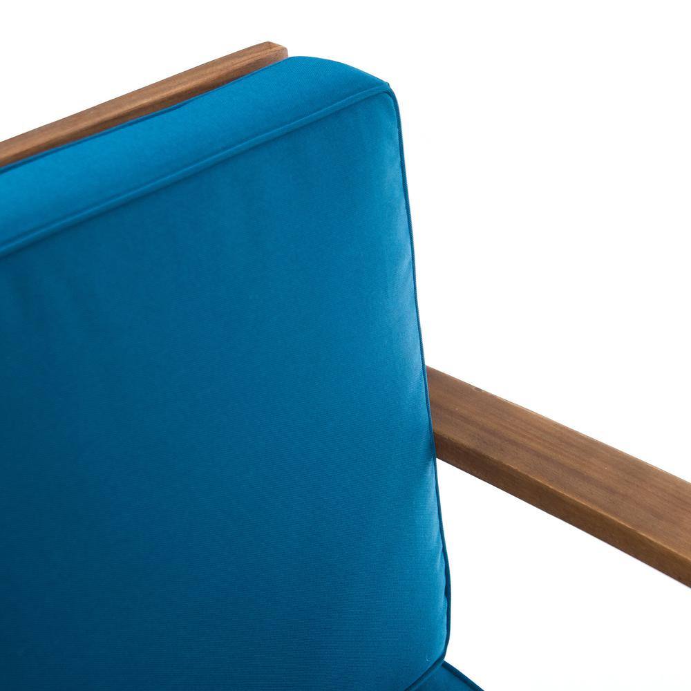 Teak Brown 4-Seat Fire Pit Set with Blue Cushions