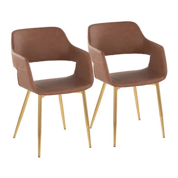 Lumisource Margarite Brown Faux Leather and Gold Metal Dining/Accent Chair (Set of 2)