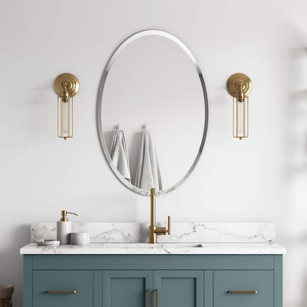 Better Bevel 22 In W X 28 H Frameless Oval Beveled Edge Bathroom Vanity Mirror 17104 - How To Hang Frameless Mirror In Bathroom
