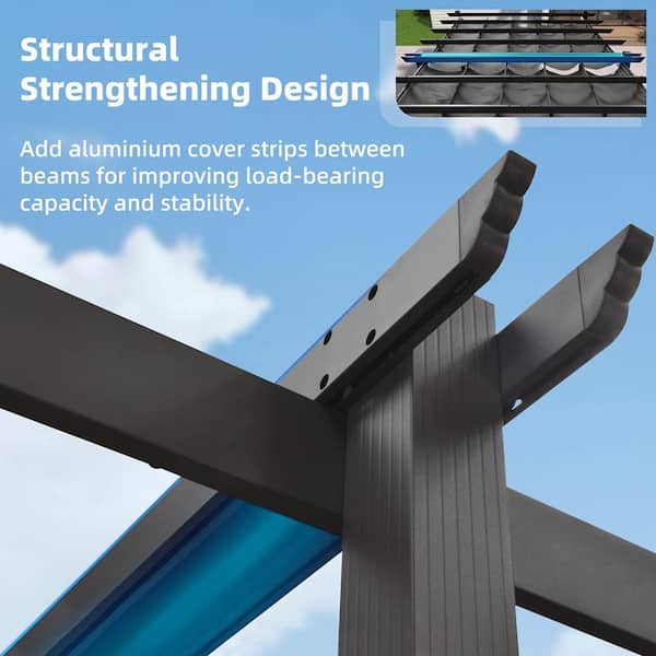 10 ft. W x 18 ft. D Modern Gray Aluminum Pergola with Two Individual Adjustable Gray UV Resistant Sun Shelter Canopies