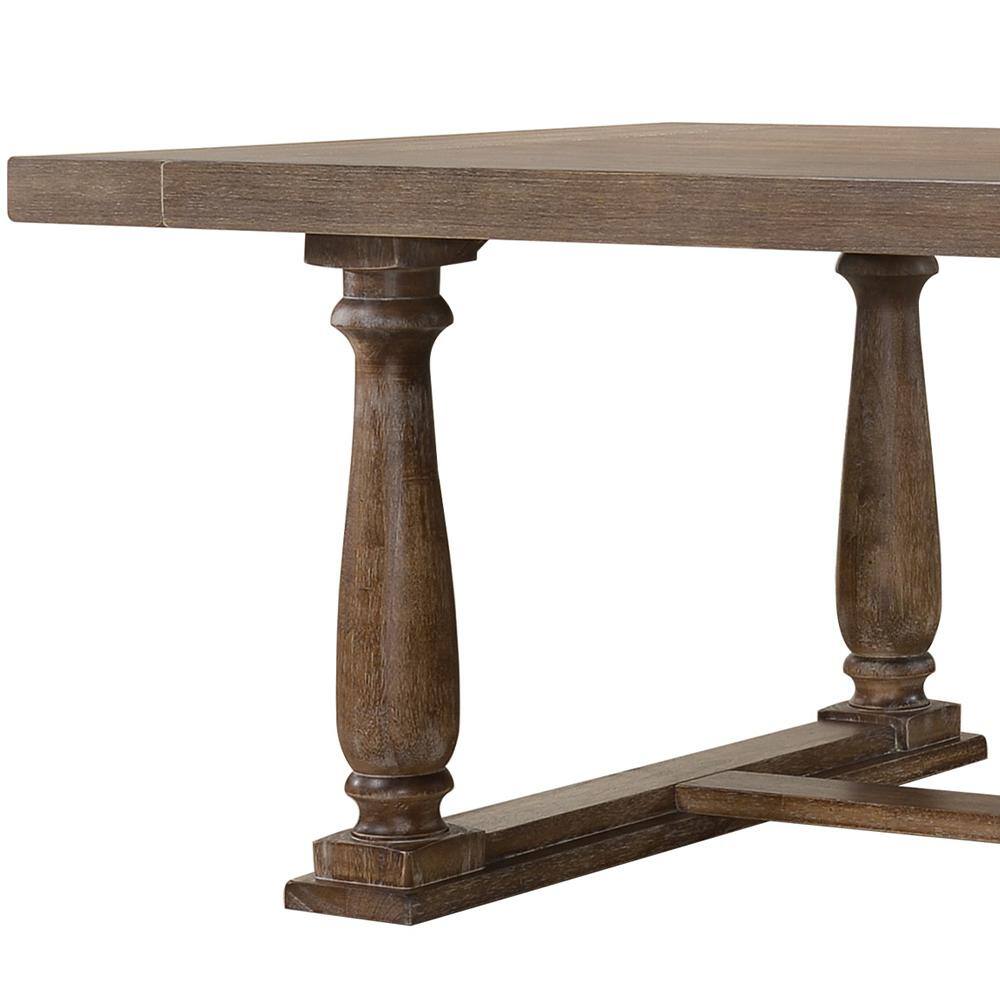 Weathered Oak Rectangular Wood Dining Table with Trestle Base