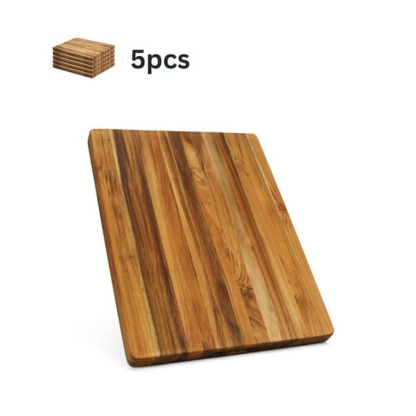 FAMYYT 5-Piece Rectangular Natural Brown Solid Teak Cutting Board Set with Edge Grain