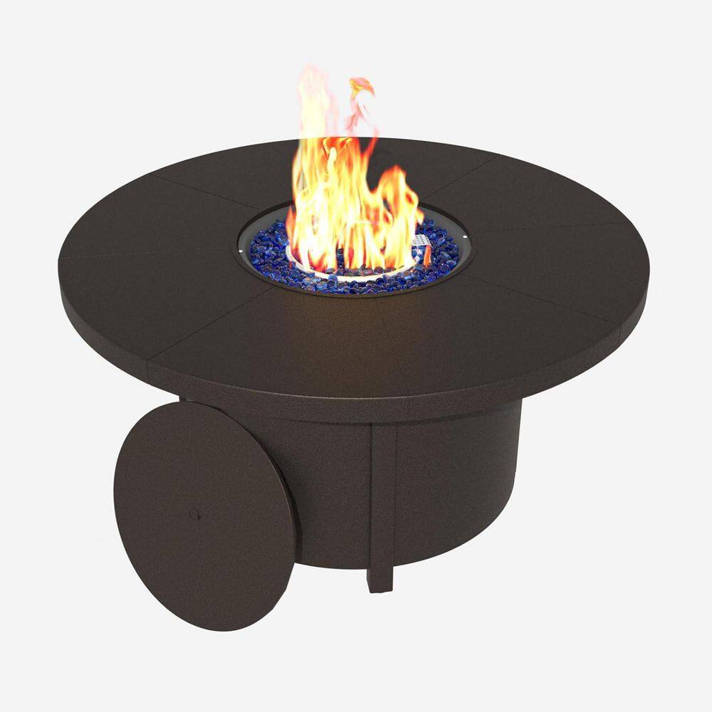 "Metal Outdoor 48"" Round Propane Fire Pit Table with 40,000 BTU Auto-Ignitiongas, Lid, Blue Glass Stone, Glass Wind Guard" price history on PriceWatchPro