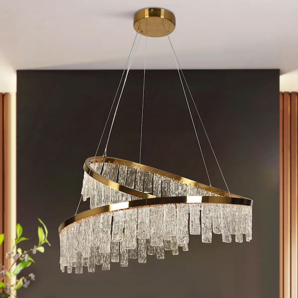 Erinjenks 1-Light dimmable Integrated LED Plating Brass Round Chandelier with Handmade Glacial Glass