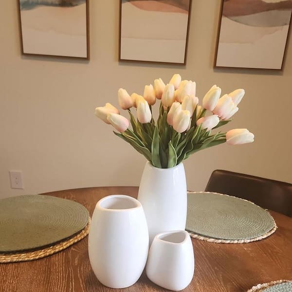 Afoxsos Ceramic Vase Set of 3 White Flower Vase for Home Decor