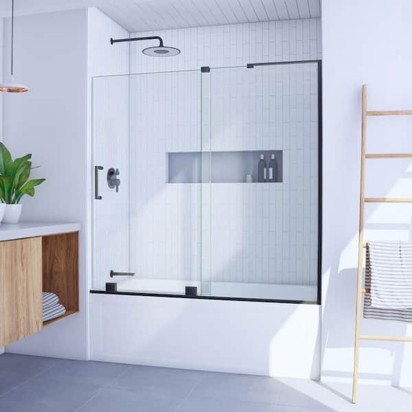 Mirage-X 60 in. W x 58 in. H . Sliding Frameless Tub Door in Matte Black with Clear Glass