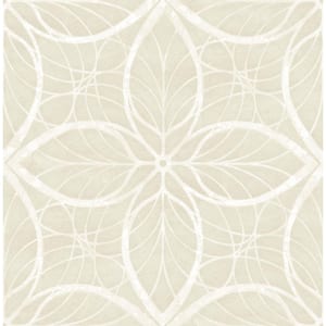 Patina Lattice Metallic Pearl and Off-White Geometric Paper Strippable Roll (Covers 56.05 sq. ft.)