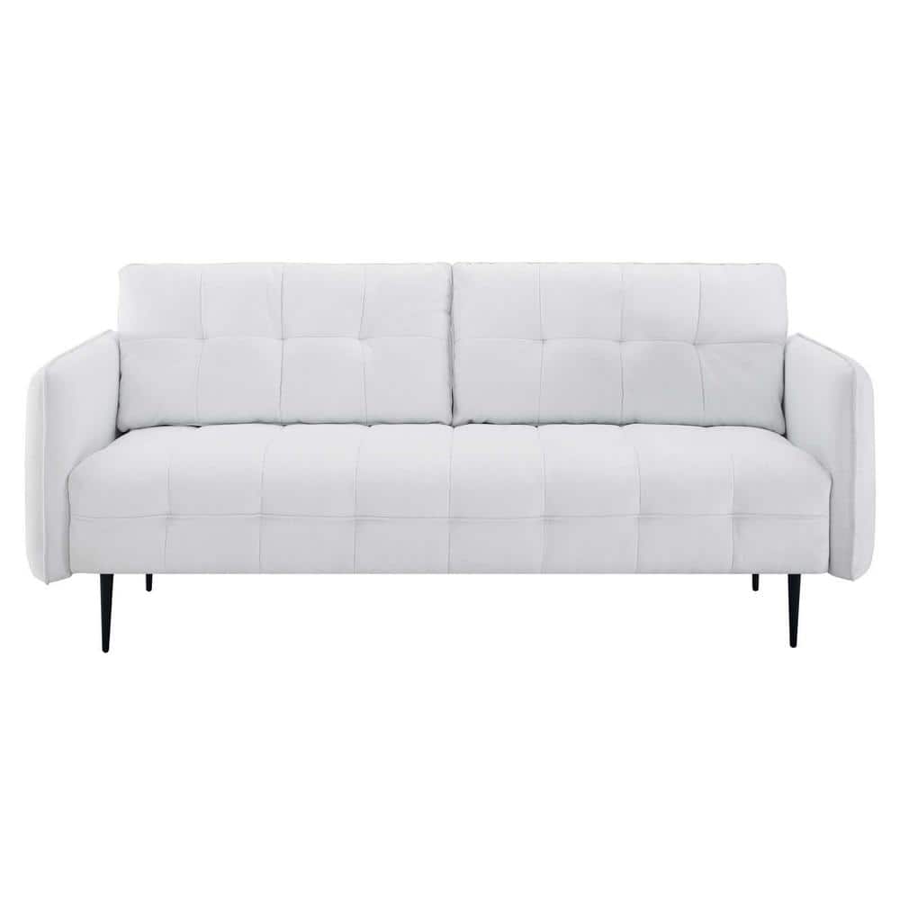 Elegant White Velvet Tufted Sofa with Removable Cushions