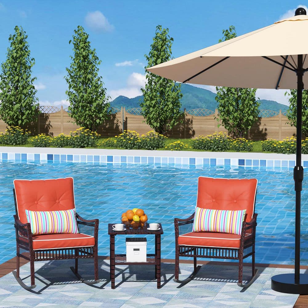 3-Piece Wicker Standard Height Outdoor Dining Set with Orange Warm Tone Cushions price history on PriceWatchPro