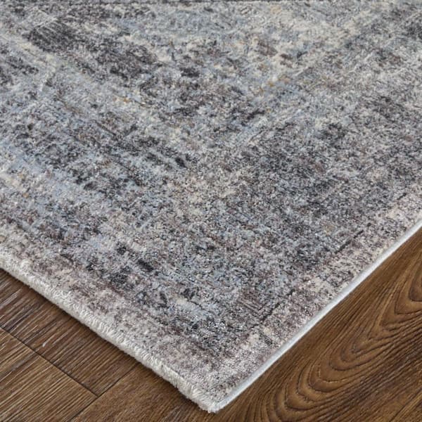 Gray, Silver 2 ft. x 12 ft.  Oriental Runner Rug