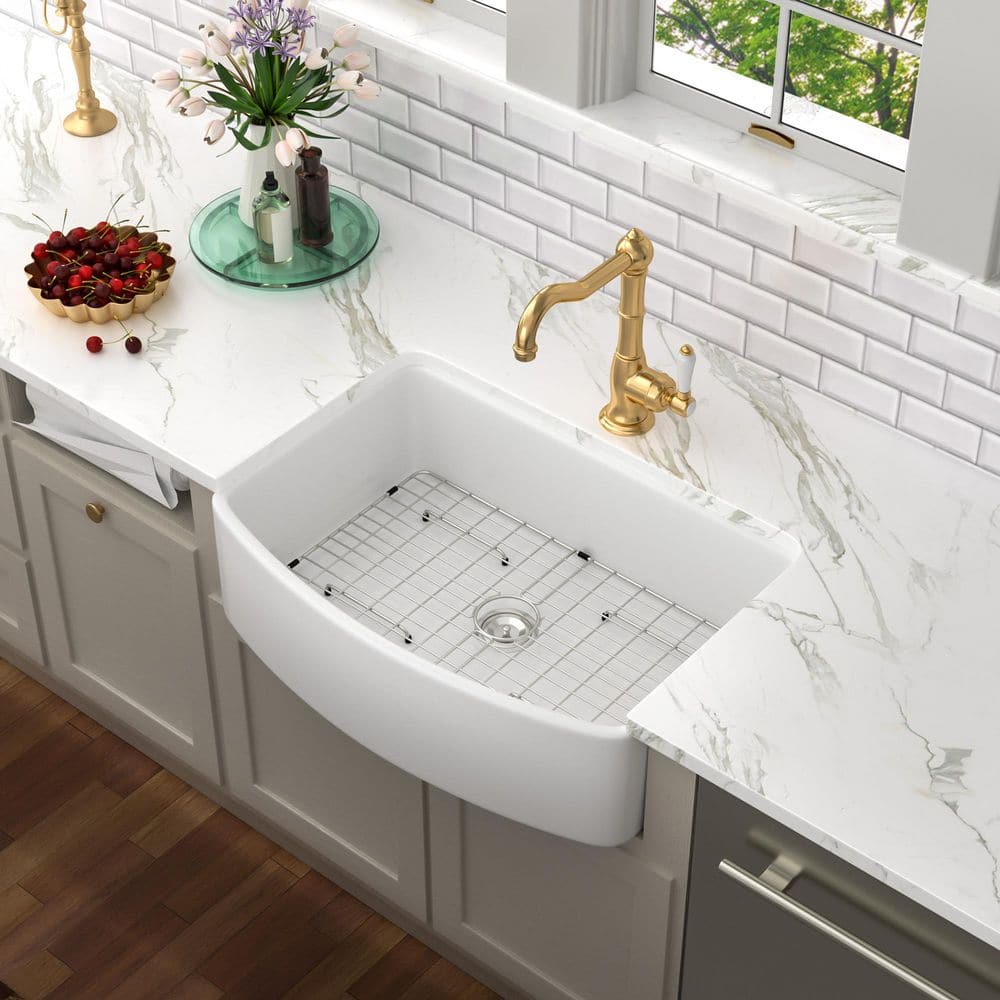 23.6" White Gloss Ceramic Undermount Single Bowl Kitchen Sink