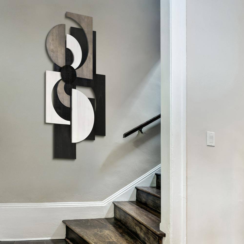 Luminus Dusk 48" x 24" Black and Gray Solid Wood Abstract Wall Art