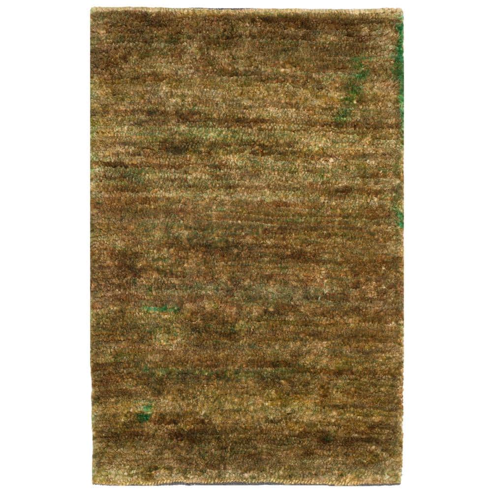 Hand-Knotted Green Wool Bohemian Area Rug, 2' x 3'