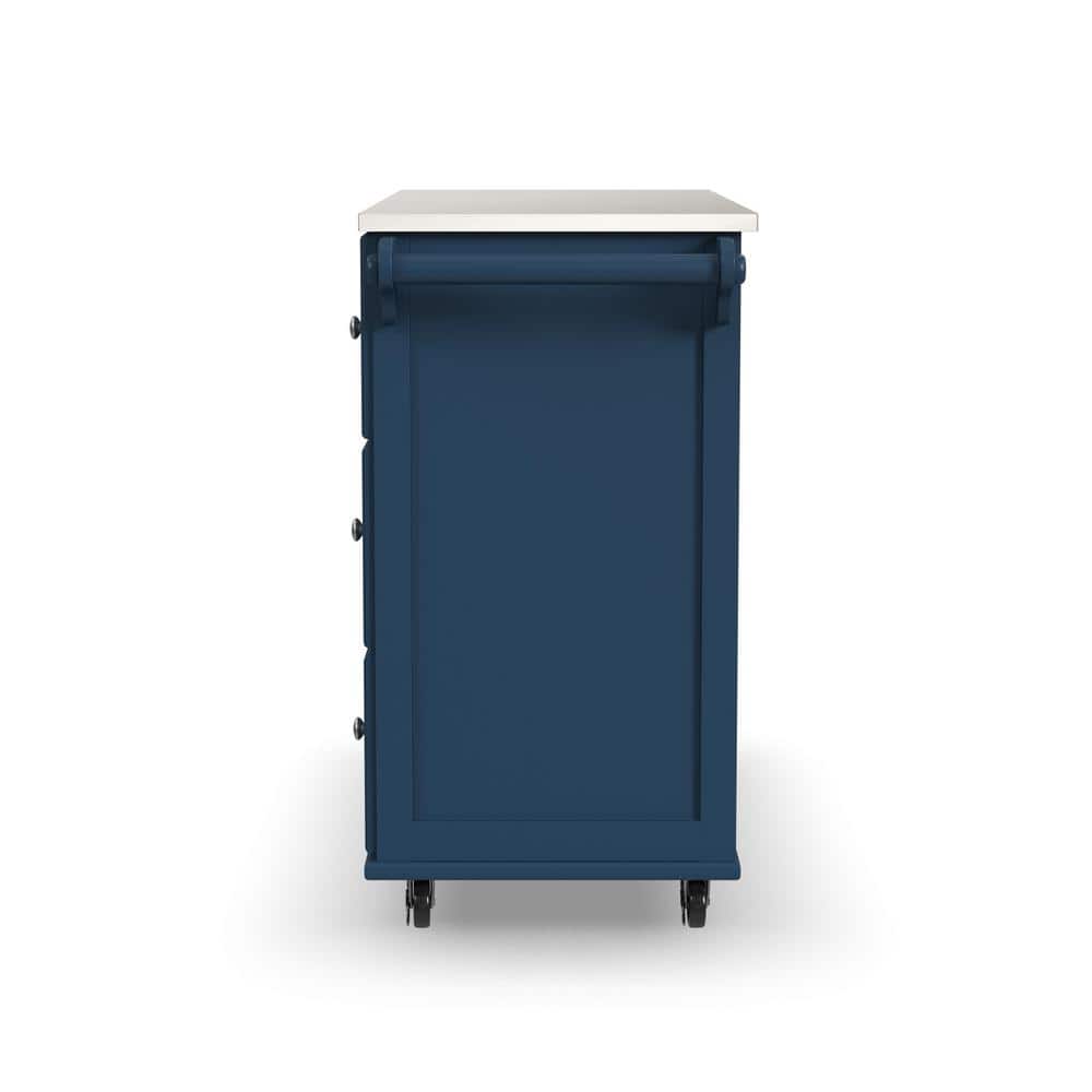 Blue Stainless Steel Top Kitchen Cart with Spice Rack and Storage