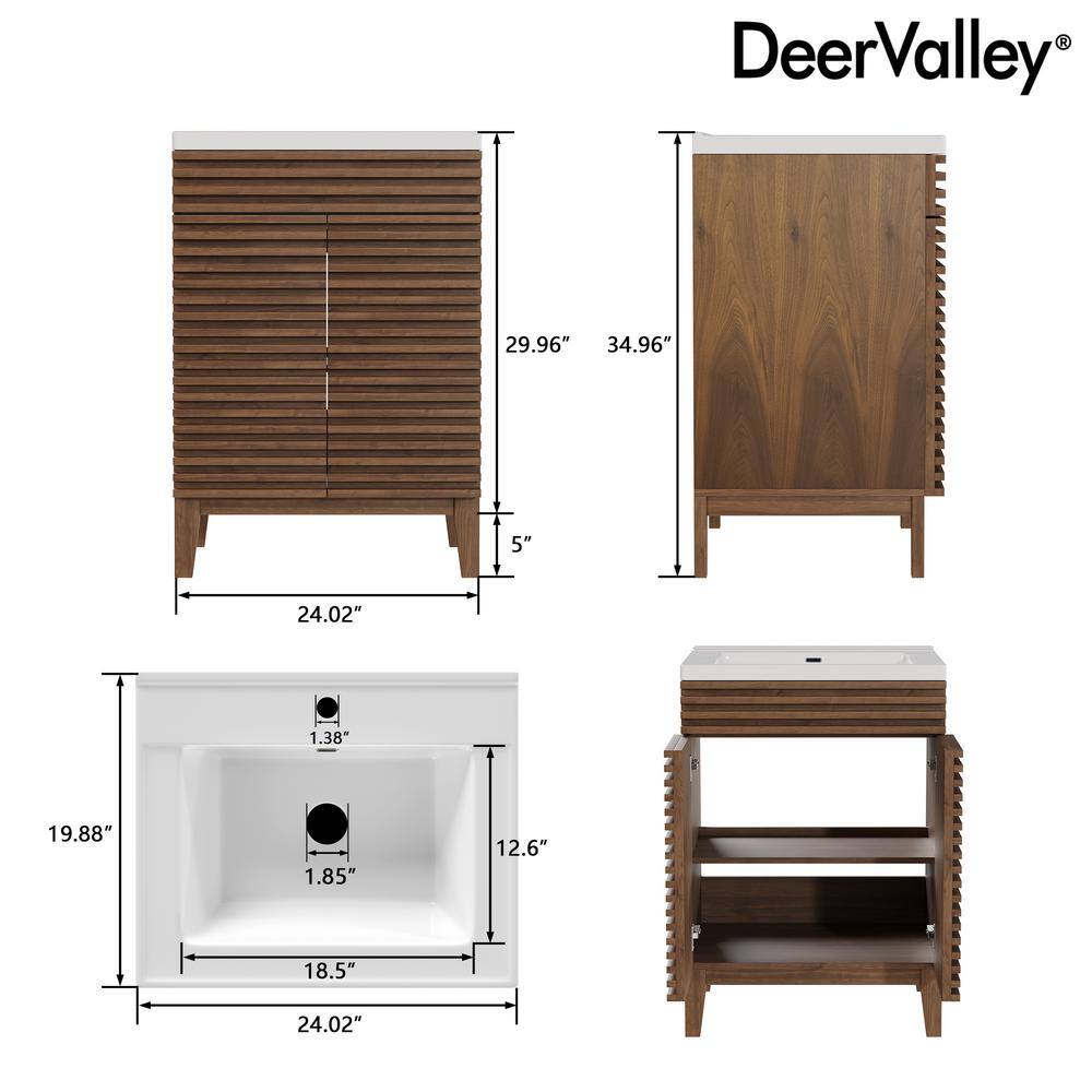 24" Walnut Freestanding Bathroom Vanity with Ceramic Sink