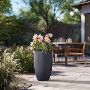 Lightweight Textured 13.5 in. x 24.5 in. Granite Gray Large Tall Round Concrete Plant Pot/Planter for Indoor and Outdoor