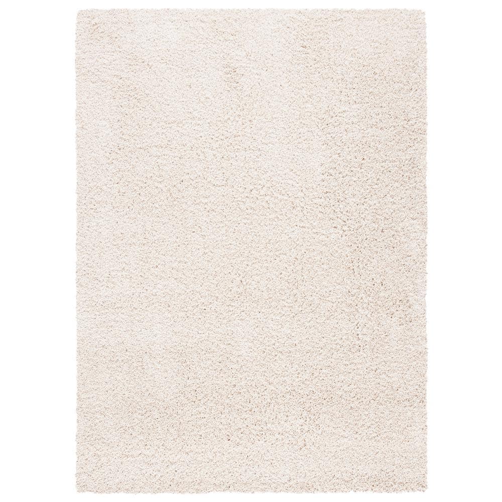 Luxurious Ivory Synthetic 4' x 6' Hand-Knotted Shag Area Rug