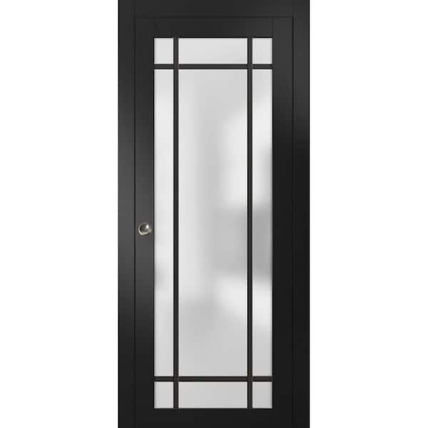 Sartodoors 24 in. x 80 in. 1 Panel Black Matte Finished Solid Wood Sliding Door with Hardware
