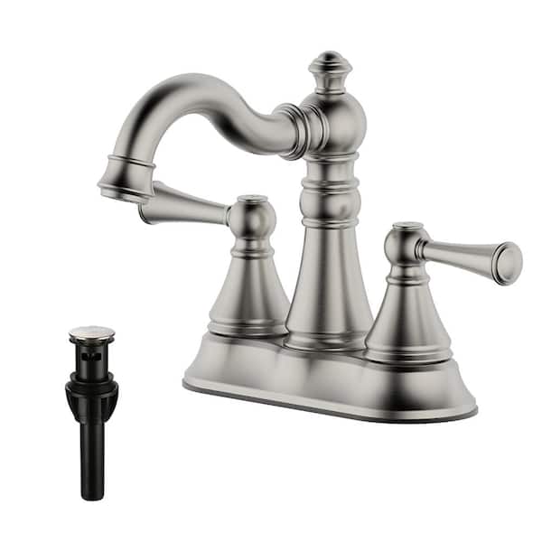 Cassic 4 in. Centerset Double Handle High Arc Bathroom Faucet with Push-Up Pop-Up Drain in Brushed Nickel