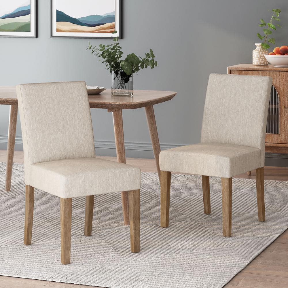 Beige and Weathered Brown Upholstered Rubberwood Parsons Side Chair Set
