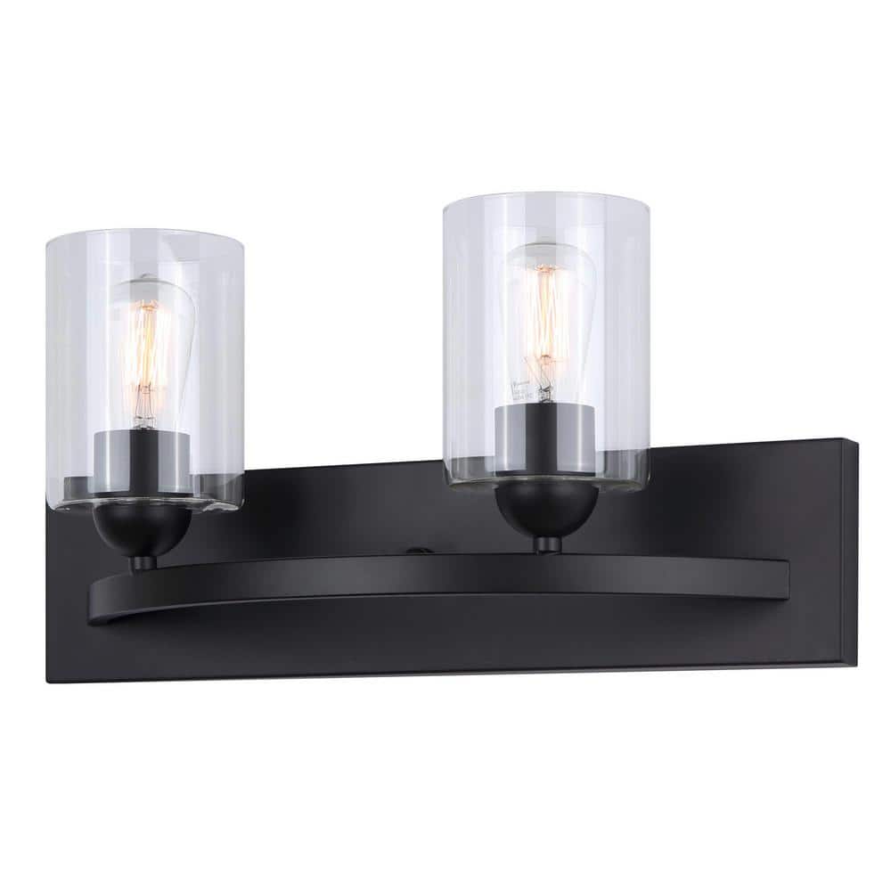 Hampton 18 in. 2-Light Matte Black Vanity Light with Clear Glass Shade price history on PriceWatchPro