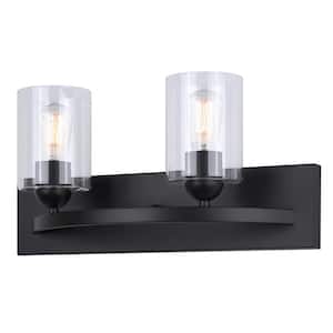 Hampton 18 in. 2-Light Matte Black Vanity Light with Clear Glass Shade