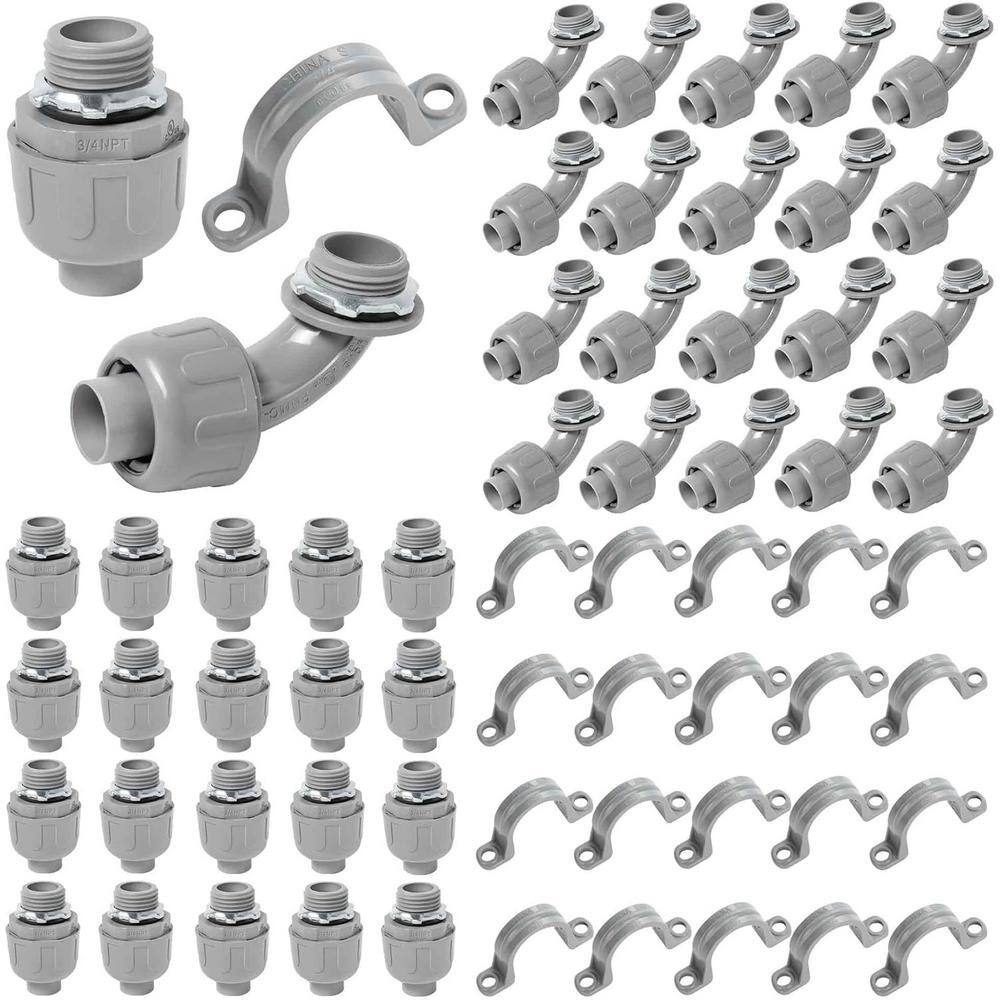 3/4 in. PVC Electrical Conduit Fitting, Liquid Tight Connector Kit with 20 