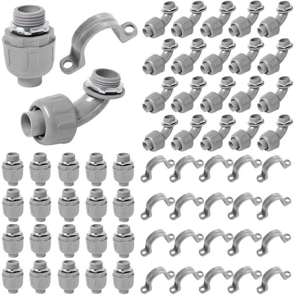 3/4 in. PVC Electrical Conduit Fitting, Liquid Tight Connector Kit with 20 Couplings, 20 90° Elbows and 20 Straps