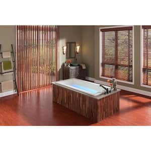Serenity 34 - 66 in. Acrylic Reversible Drain Rectangular Drop-In Bathtub with DriftBath and Chromotherapy in Biscuit