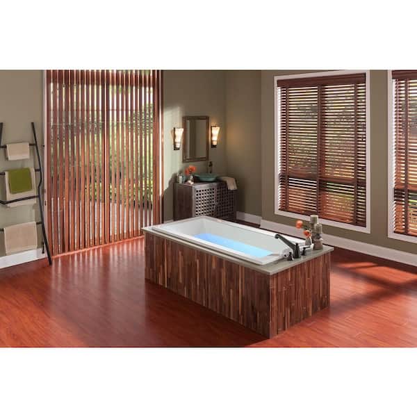 Aquatic Serenity 34 - 66 in. Acrylic Reversible Drain Rectangular Drop-In Bathtub with DriftBath and Chromotherapy in Biscuit