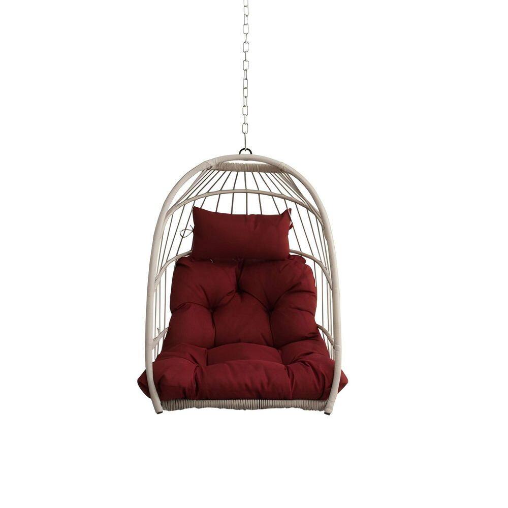 Outdoor Egg Swing Chair Patio Wicker Rattan Porch Swing Hanging Chair with Cushion in Red (Hold 270 LBS) price history on PriceWatchPro