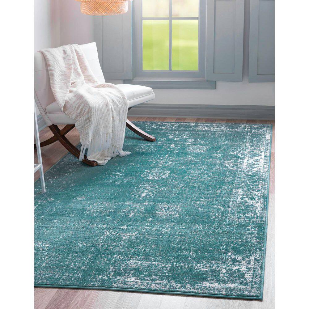 Turquoise Rectangular Stain-Resistant Polypropylene Area Rug 9' x 12'