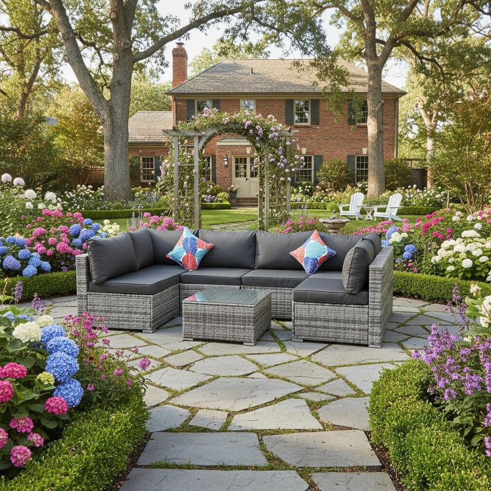 Ama pear 7-Piece Wicker Outdoor Sectional Set, All-Weather PE