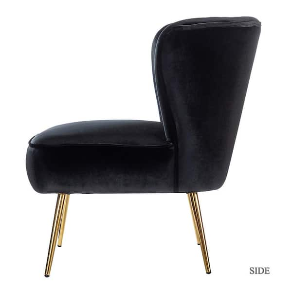 black velvet armchair with gold legs