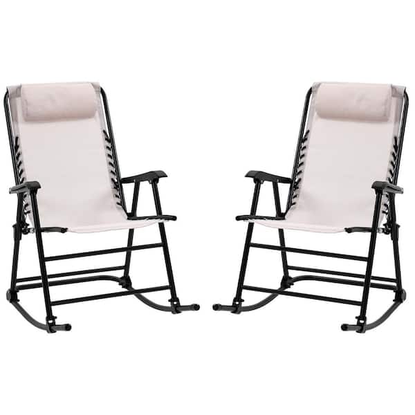 Otryad Oversized Folding Rocking Camping Chair Set of 2, Metal Outdoor Rocking Chair with Headrests