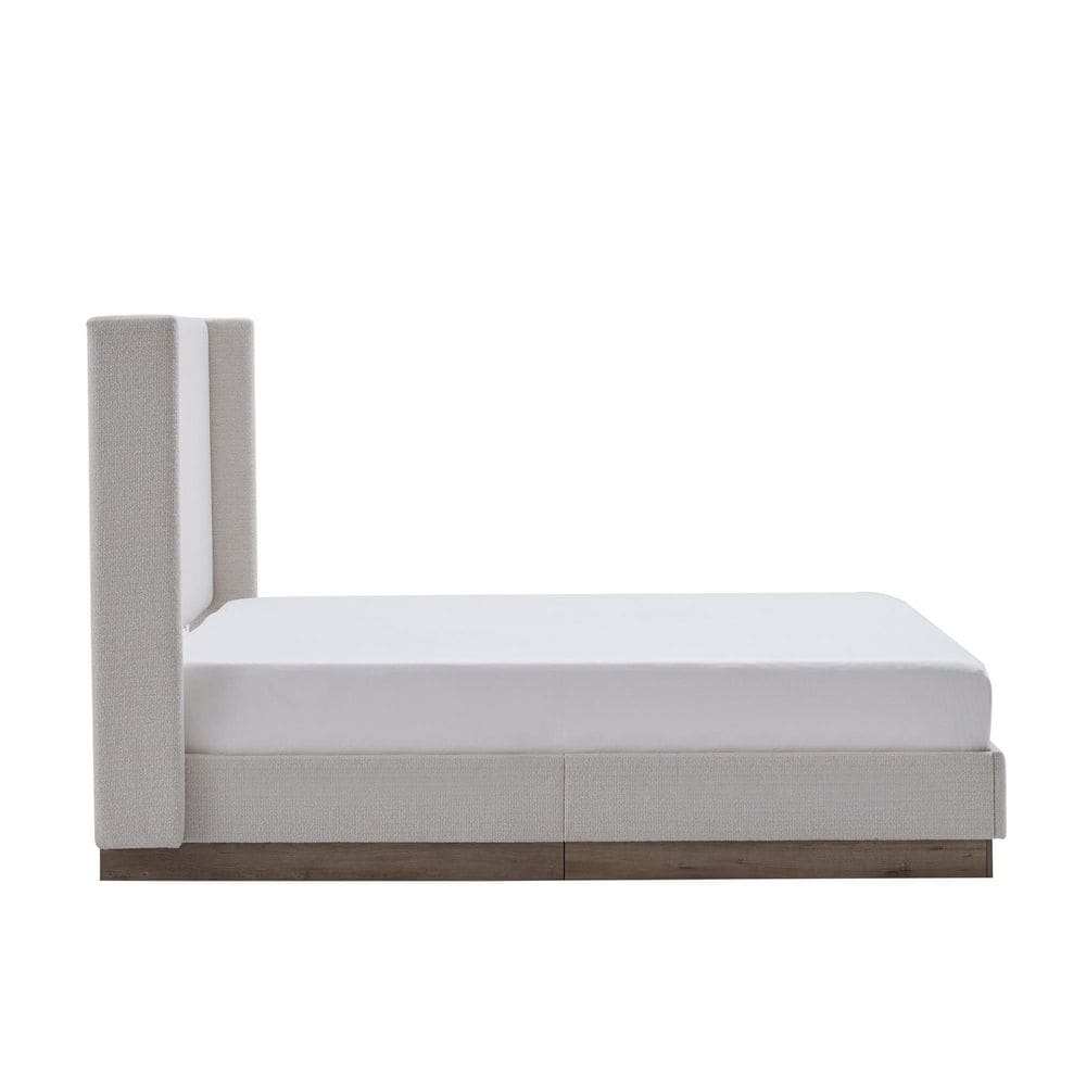 Duncan Oat (Beige) Boucle Fabric Upholstered Metal Frame King Platform Bed with High Wingback Headboard - thumbnail 2