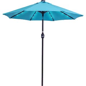 7 ft. Solar Powered 24 LED Lighted Patio Umbrella Table, Market Umbrella, Beach Word Umbrella in Blue